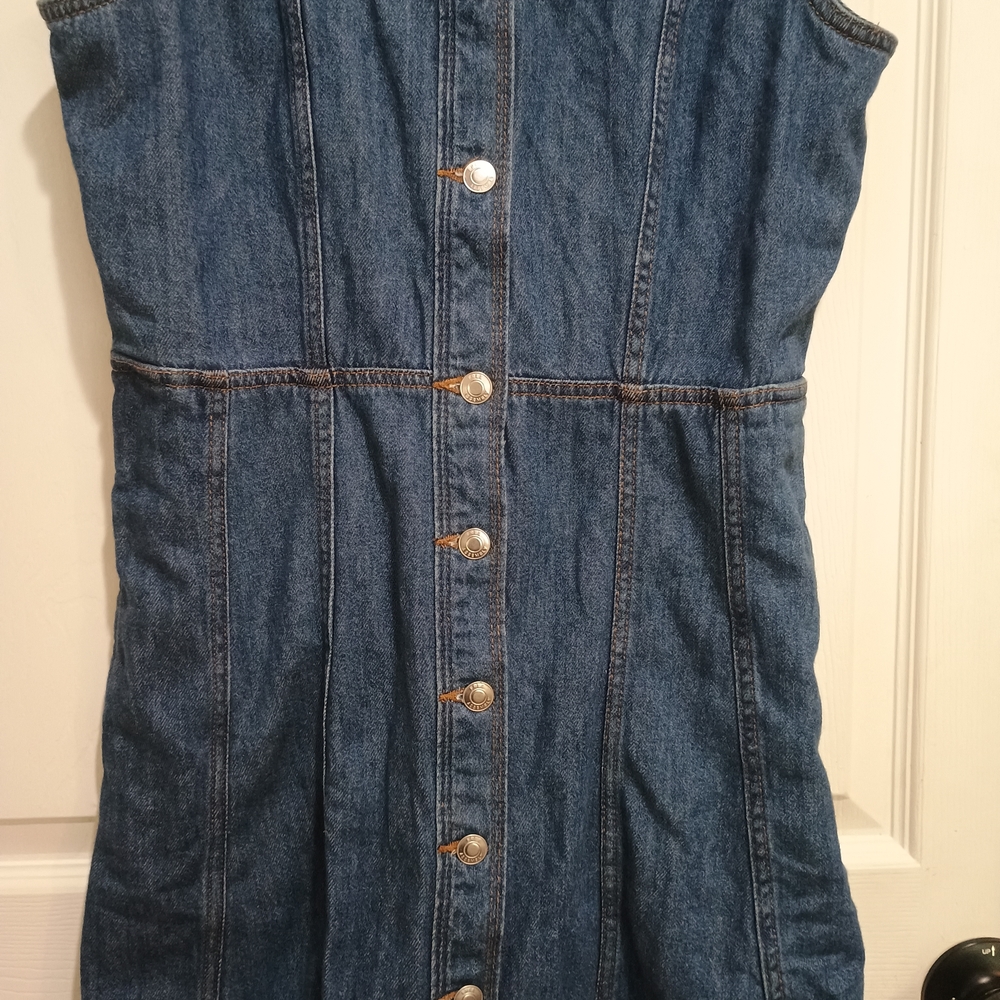 Women's Free Assembly Dark Blue Denim Tank Button Dress Size Medium/8-10 - Picture 3 of 7